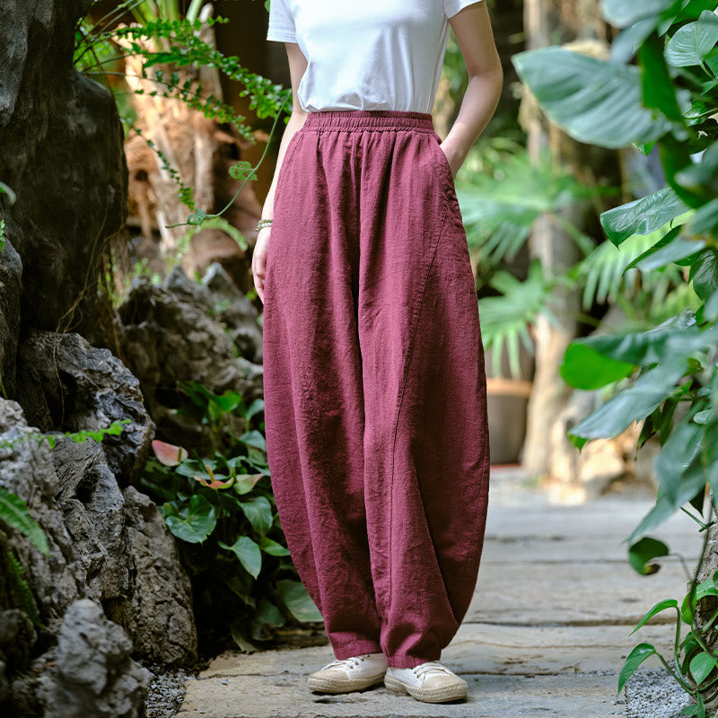 Pantalones harén de yoga sueltos de color sólido con Buddha Stones y bolsillos - Borgoña, US2-8/10，UK/AU6-12/14，EU34-40/42 (F) - image 37