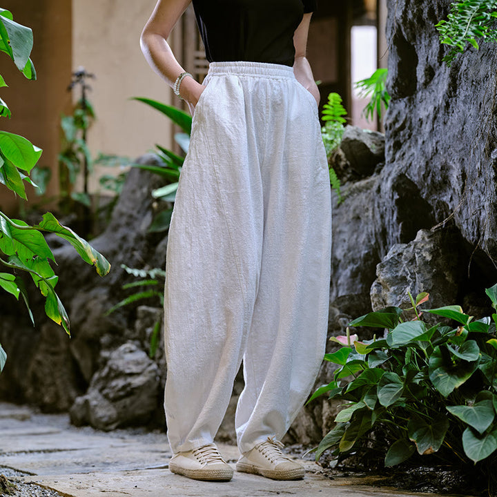 Pantalones harén de yoga sueltos de color sólido con Buddha Stones y bolsillos - Blanco, US2-8/10，UK/AU6-12/14，EU34-40/42 (F) - image 25