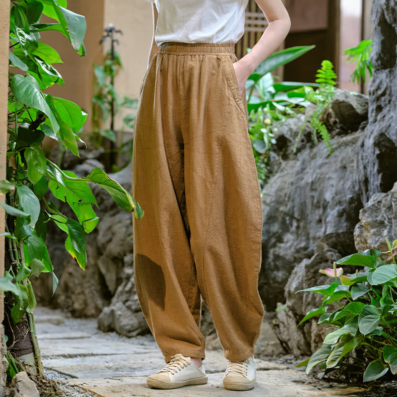 Pantalones harén de yoga sueltos de color sólido con Buddha Stones y bolsillos - Marrón, US2-8/10，UK/AU6-12/14，EU34-40/42 (F) - image 41