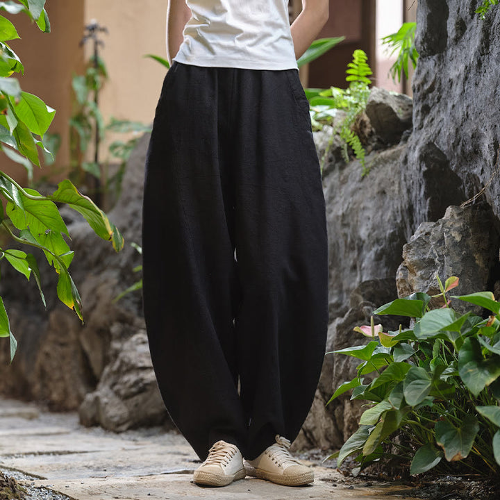 Pantalones harén de yoga sueltos de color sólido con Buddha Stones y bolsillos - Negro, US2-8/10，UK/AU6-12/14，EU34-40/42 (F) - image 44