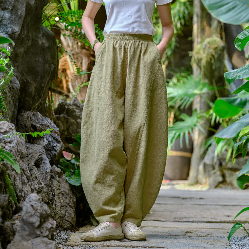 Pantalones harén de yoga sueltos de color sólido con Buddha Stones y bolsillos - image 1