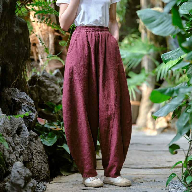 Pantalones harén de yoga sueltos de color sólido con Buddha Stones y bolsillos - image 38