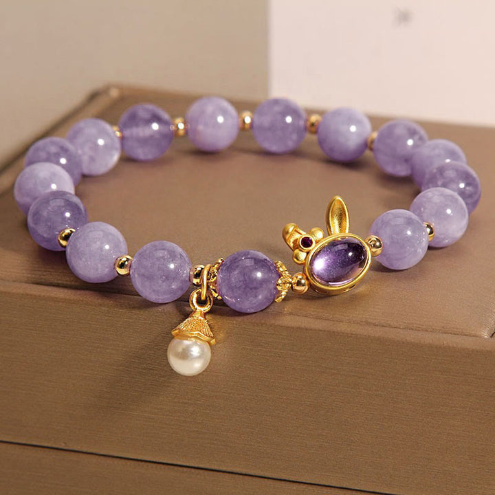 Pulsera de la felicidad de conejo de cuarcita morada natural de Buddha Stones - image 8