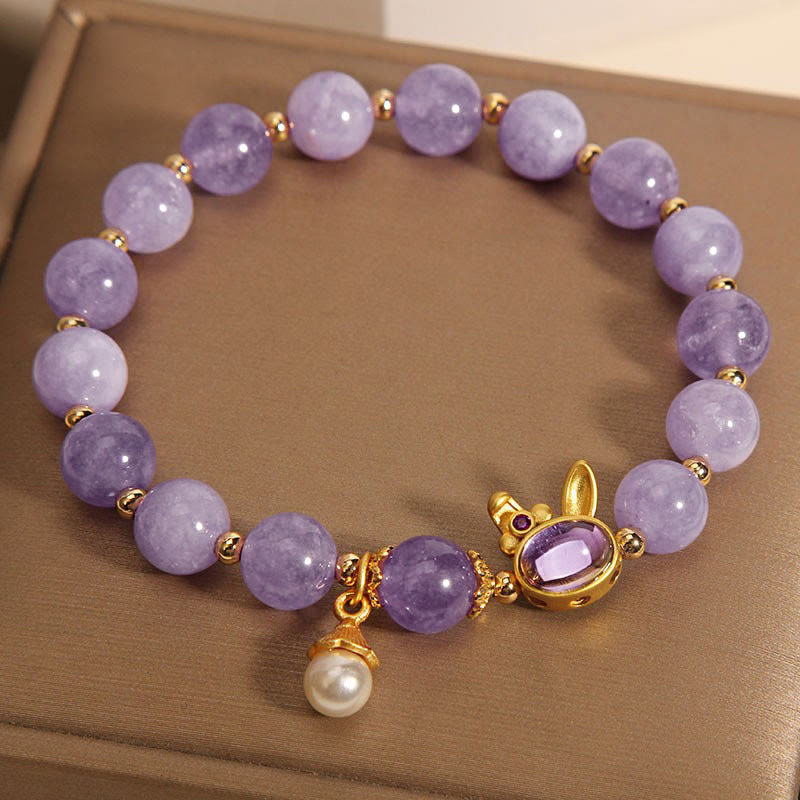 Pulsera de la felicidad de conejo de cuarcita morada natural de Buddha Stones - image 2