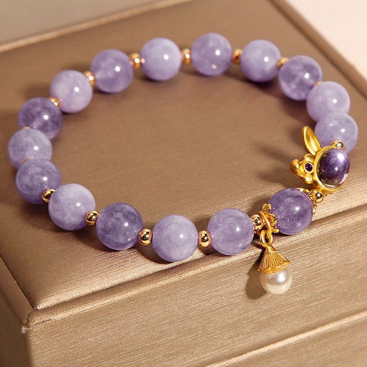 Pulsera de la felicidad de conejo de cuarcita morada natural de Buddha Stones - image 5