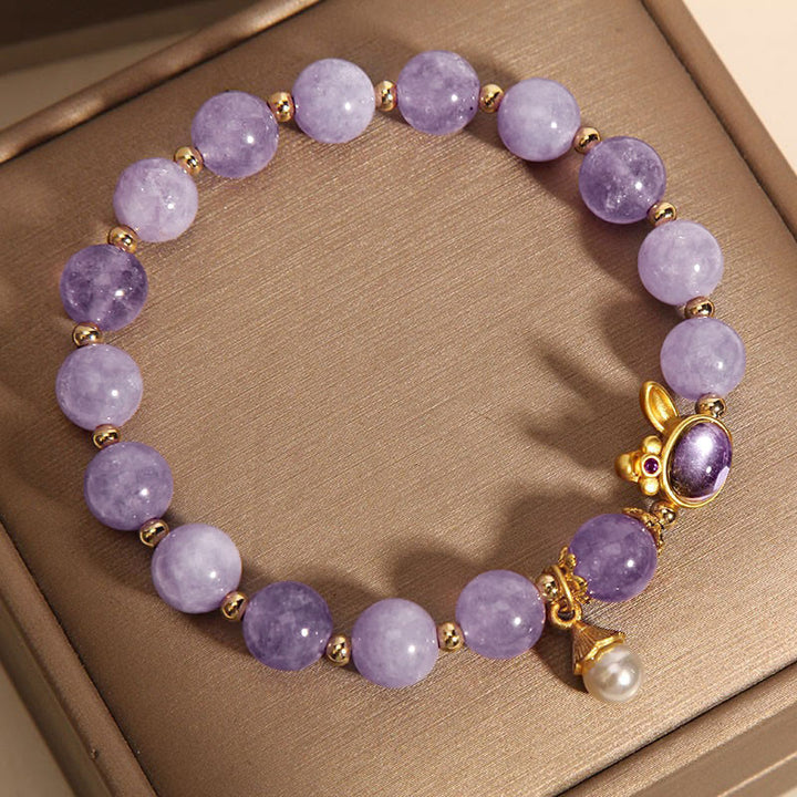Pulsera de la felicidad de conejo de cuarcita morada natural de Buddha Stones - image 9