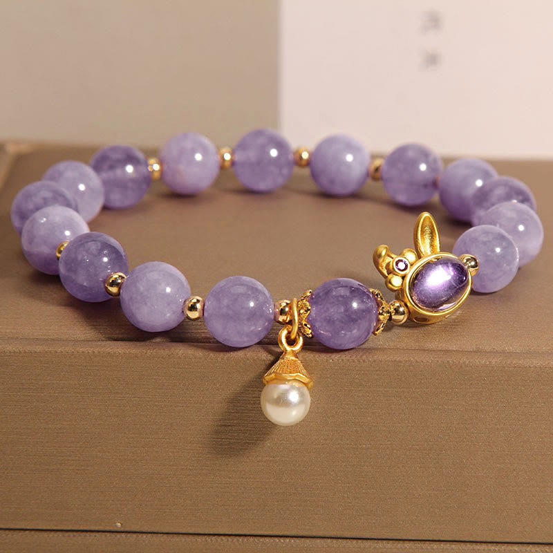 Pulsera de la felicidad de conejo de cuarcita morada natural de Buddha Stones - Cuarcita púrpura (circunferencia de la muñeca: 14-16 cm) - image 1