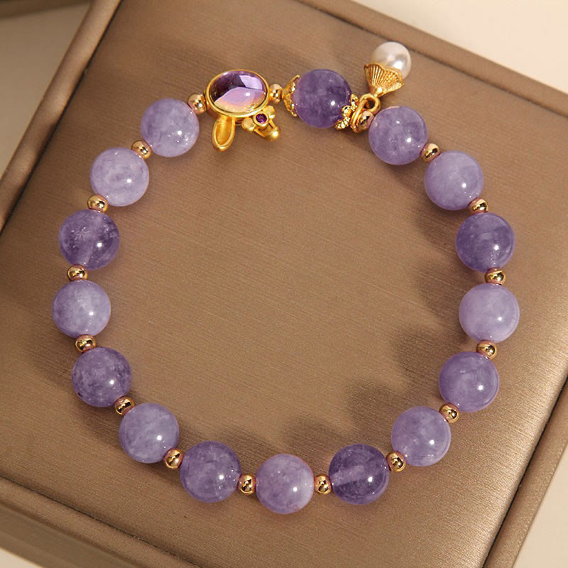 Pulsera de la felicidad de conejo de cuarcita morada natural de Buddha Stones - image 4