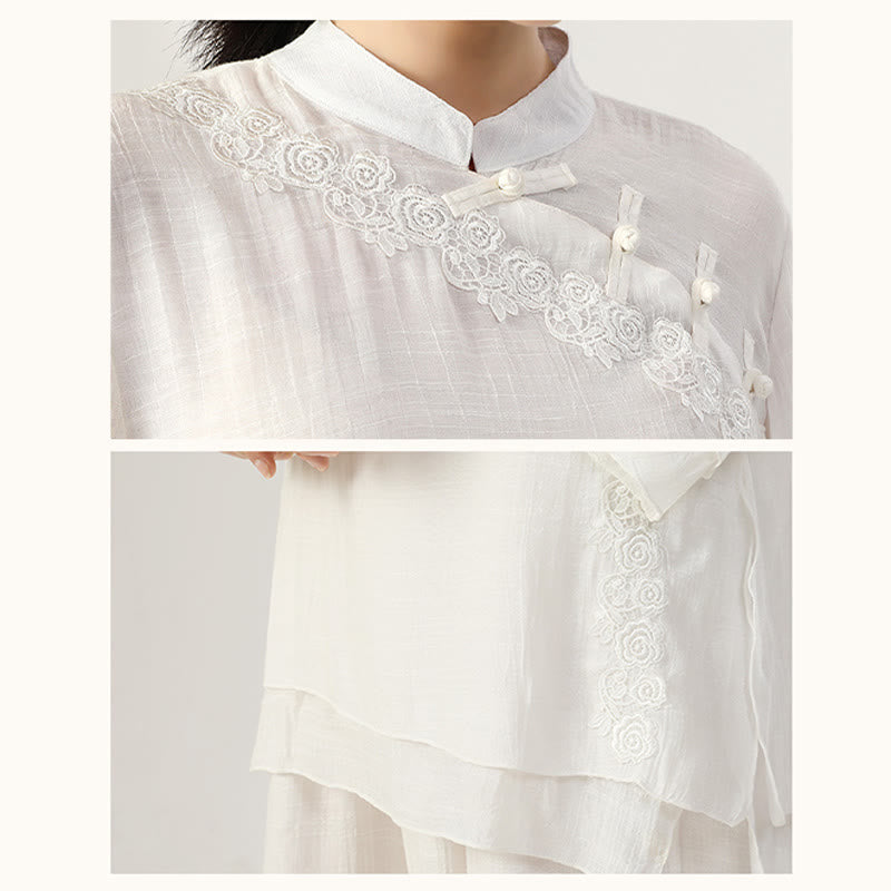 Conjunto de ropa de uniforme de Tai Chi para mujer, 2 uds., manga larga, botón de rana, meditación, oración, práctica Zen, Buddha Stones - image 4