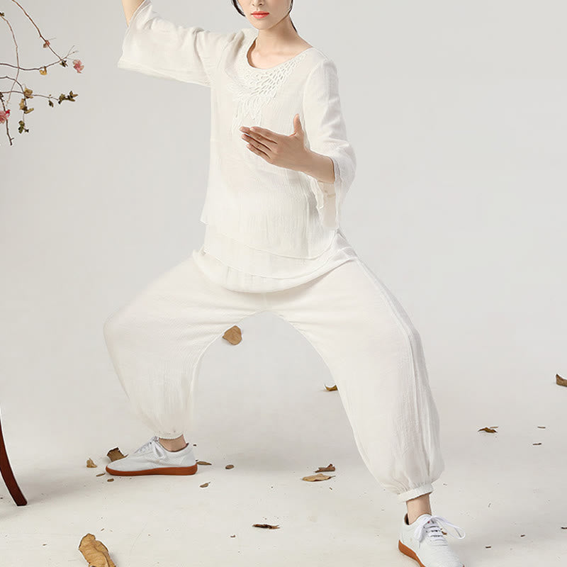 Conjunto de ropa de uniforme de Tai Chi para mujer, 2 uds., manga larga, botón de rana, meditación, oración, práctica Zen, Buddha Stones - image 15