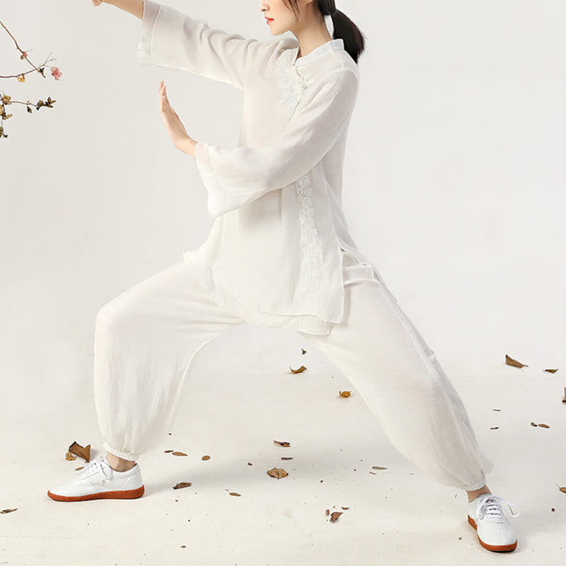 Conjunto de ropa de uniforme de Tai Chi para mujer, 2 uds., manga larga, botón de rana, meditación, oración, práctica Zen, Buddha Stones - image 2