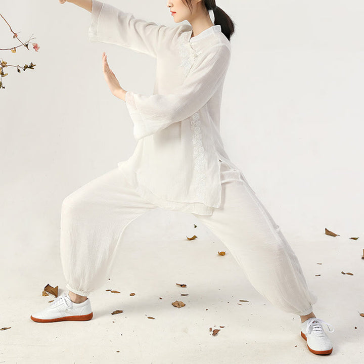 Conjunto de ropa de uniforme de Tai Chi para mujer, 2 uds., manga larga, botón de rana, meditación, oración, práctica Zen, Buddha Stones - image 2