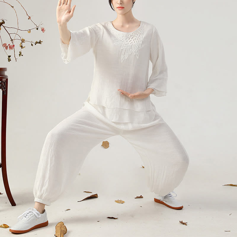 Conjunto de ropa de uniforme de Tai Chi para mujer, 2 uds., manga larga, botón de rana, meditación, oración, práctica Zen, Buddha Stones - image 14