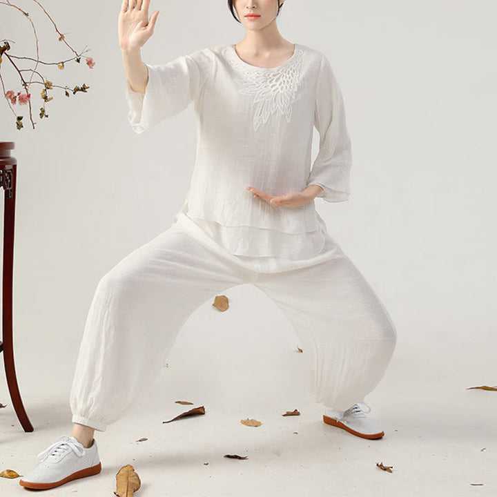 Conjunto de ropa de uniforme de Tai Chi para mujer, 2 uds., manga larga, botón de rana, meditación, oración, práctica Zen, Buddha Stones - image 14