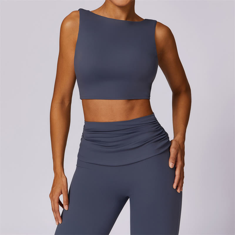 Buddha Stones Sin Mangas Sin Espalda Correa Tank Top Bra Pantalones Acampanados Deportes Fitness Yoga - Azul oscuro - Arriba - US8-10, UK/AU12-14, EU40-42 (XL) - image 41