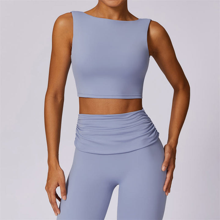 Buddha Stones Sin Mangas Sin Espalda Correa Tank Top Bra Pantalones Acampanados Deportes Fitness Yoga - Azul acero claro - Arriba - US8-10, UK/AU12-14, EU40-42 (XL) - image 1