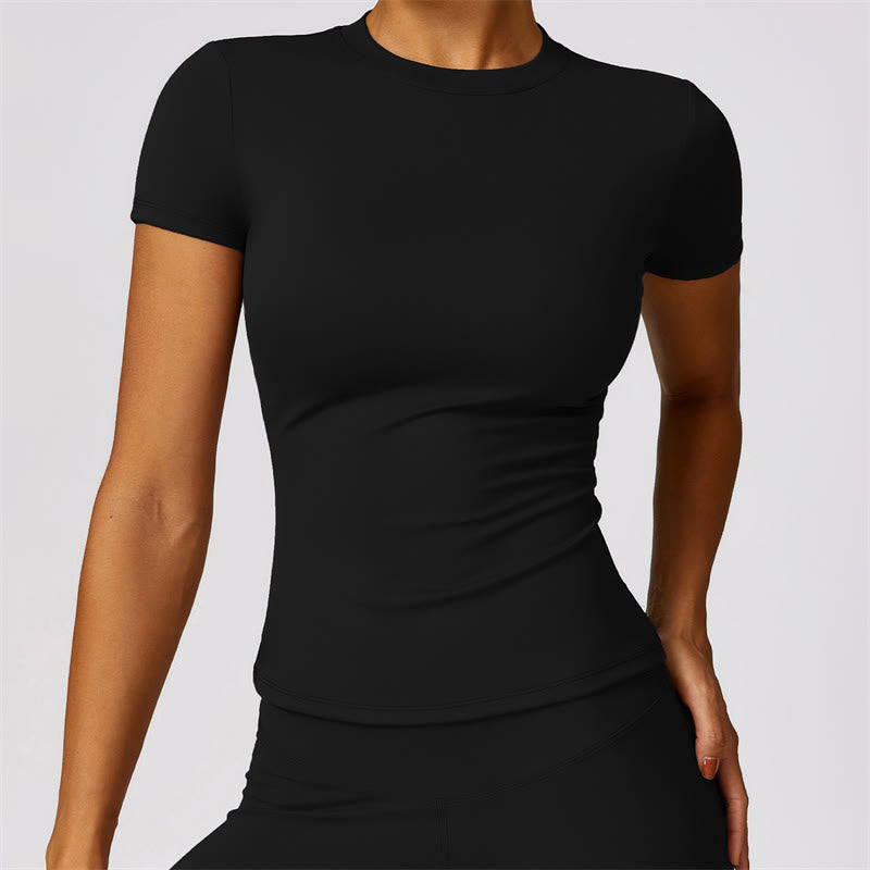 Buddha Stones - Camiseta de manga corta para mujer, polainas de cintura alta, pantalones para deportes y yoga - Negro - Arriba - US8-10, UK/AU12-14, EU40-42 (XL)  - image 0