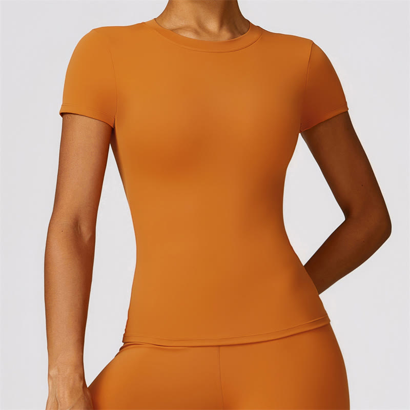 Buddha Stones - Camiseta de manga corta para mujer, polainas de cintura alta, pantalones para deportes y yoga - Naranja - Arriba - US8-10, UK/AU12-14, EU40-42 (XL)  - image 13