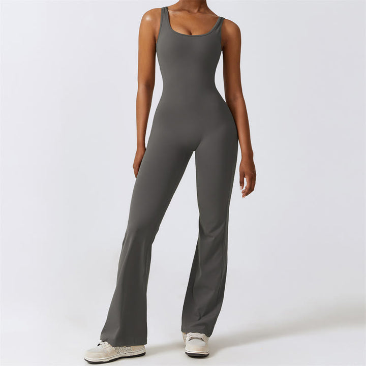 Buddha Stones - Mono sin mangas para mujer, pantalones acampanados, deportes, fitness, yoga - Gris - US8-10, UK/AU12-14, EU40-42 (XL)  - image 6