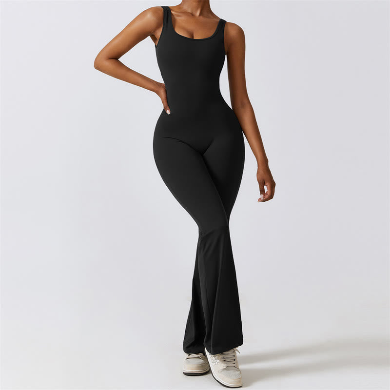 Buddha Stones - Mono sin mangas para mujer, pantalones acampanados, deportes, fitness, yoga - Negro - US8-10, UK/AU12-14, EU40-42 (XL)  - image 1