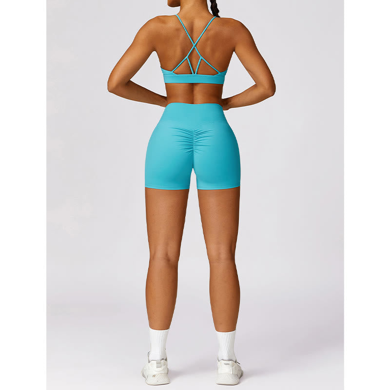 Buddha Stones Gimnasio Deportes Yoga Sin Espalda Bra Crop Tank Top Pantalones Cortos Transpirables