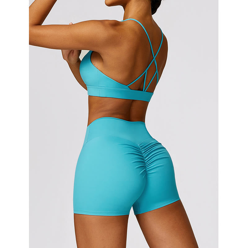 Buddha Stones Gimnasio Deportes Yoga Sin Espalda Bra Crop Tank Top Pantalones Cortos Transpirables - image 8