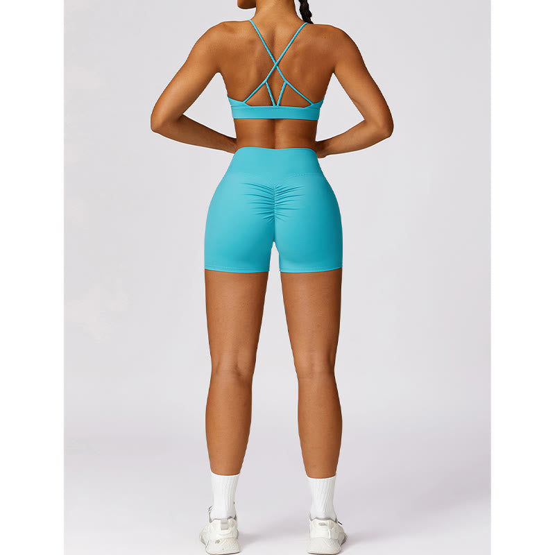 Buddha Stones Gimnasio Deportes Yoga Sin Espalda Bra Crop Tank Top Pantalones Cortos Transpirables - image 12