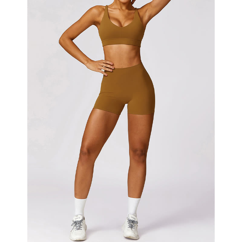 Buddha Stones Gimnasio Deportes Yoga Sin Espalda Bra Crop Tank Top Pantalones Cortos Transpirables - image 51