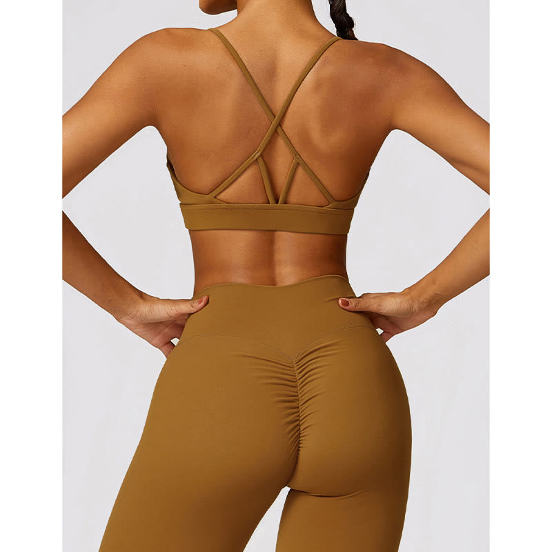 Buddha Stones Gimnasio Deportes Yoga Sin Espalda Bra Crop Tank Top Pantalones Cortos Transpirables