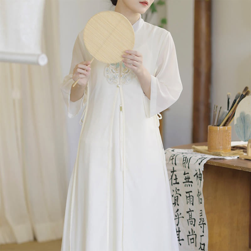 Vestido midi Cheongsam de gasa con bordado de Buddha Stones , pantalones de pierna ancha, ropa de práctica Zen de meditación - image 2