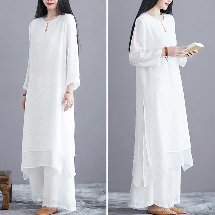 Conjunto de 2 piezas de vestido midi liso con estampado de Buddha Stones y pantalones de pierna ancha para meditación, práctica espiritual zen, yoga y danza. - image 9