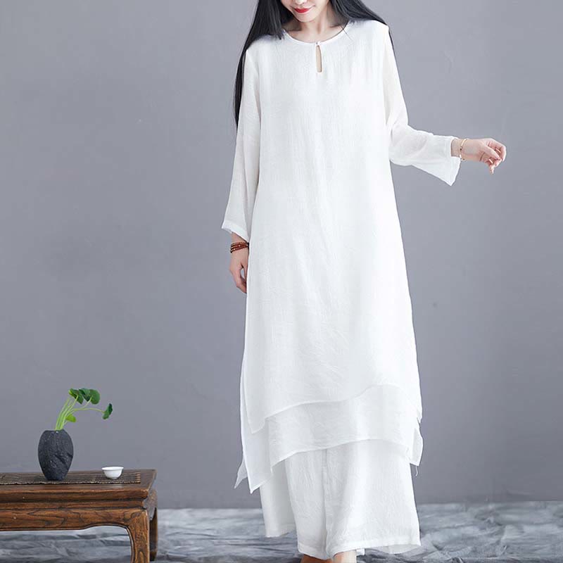 Buddha Stones 2 uds vestido Midi de Color sólido pantalones de pierna ancha meditación espiritual Zen práctica Yoga danza ropa - image 2