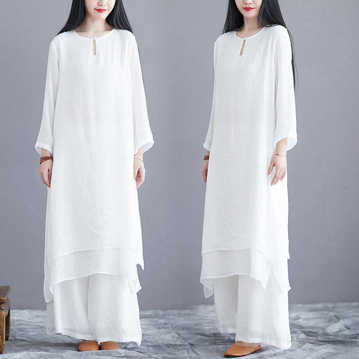 Conjunto de 2 piezas de vestido midi liso con estampado de Buddha Stones y pantalones de pierna ancha para meditación, práctica espiritual zen, yoga y danza. - image 8