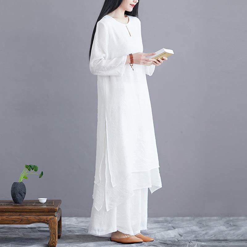 Conjunto de 2 piezas de vestido midi liso con estampado de Buddha Stones y pantalones de pierna ancha para meditación, práctica espiritual zen, yoga y danza. - image 1