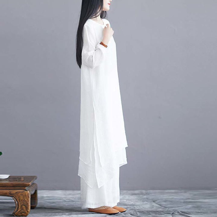 Conjunto de 2 piezas de vestido midi liso con estampado de Buddha Stones y pantalones de pierna ancha para meditación, práctica espiritual zen, yoga y danza. - image 4