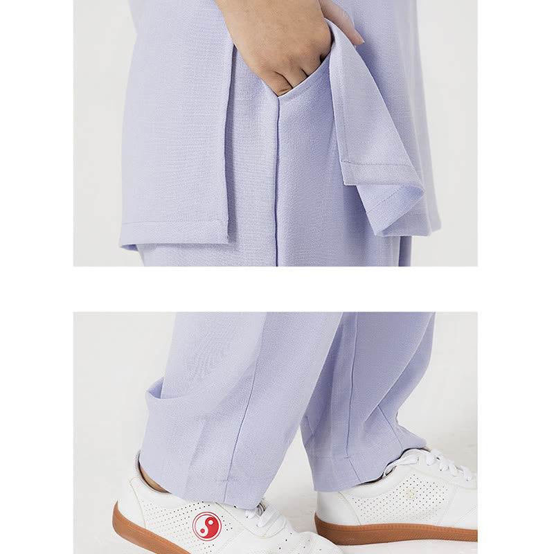 Conjunto de ropa de lino y algodón para mujer, camisa de tres cuartos de Color sólido con Buddha Stones , pantalones superiores, meditación Zen, Tai Chi, 2 uds.