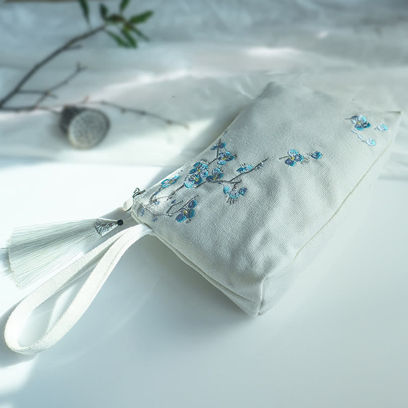 Cartera de lona Buddha Stones, flor pequeña, ciruela, cereza, grulla, flor de melocotón