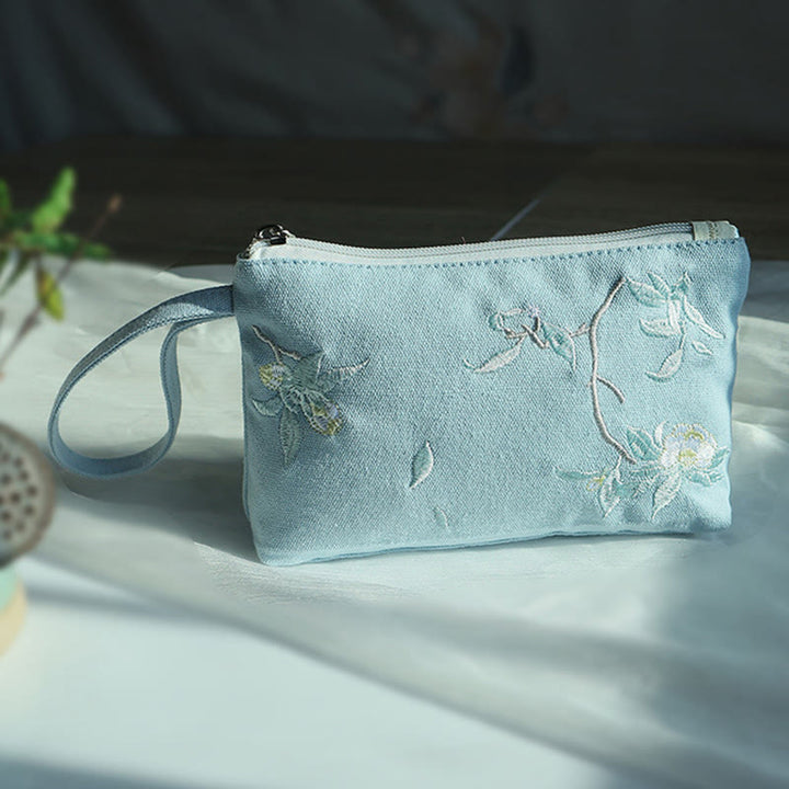 Cartera de lona Buddha Stones, flor pequeña, ciruela, cereza, grulla, flor de melocotón