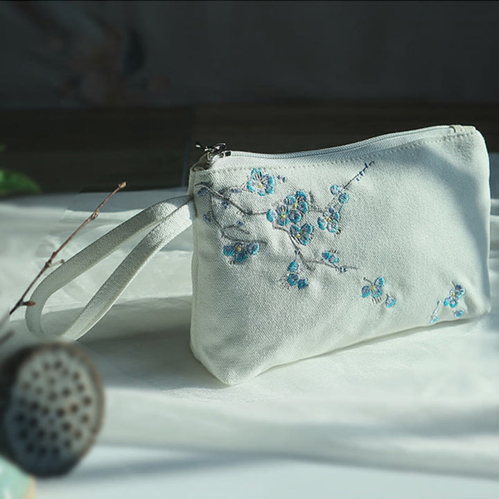 Cartera de lona Buddha Stones, flor pequeña, ciruela, cereza, grulla, flor de melocotón