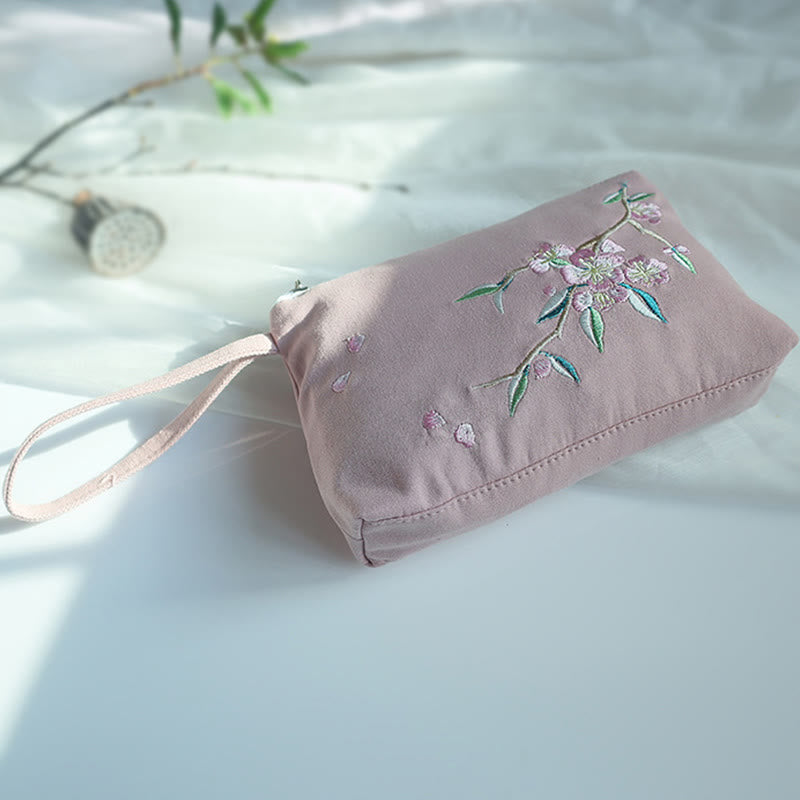 Cartera de lona Buddha Stones, flor pequeña, ciruela, cereza, grulla, flor de melocotón