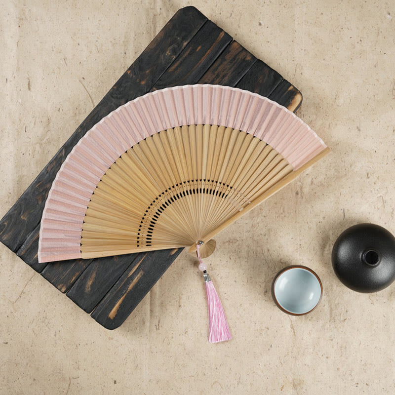 Abanico plegable de bambú de mano grabado con flor de cerezo Simple con Buddha Stones