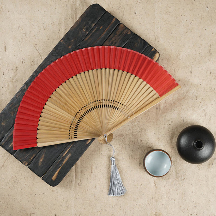 Abanico plegable de bambú de mano grabado con flor de cerezo Simple con Buddha Stones