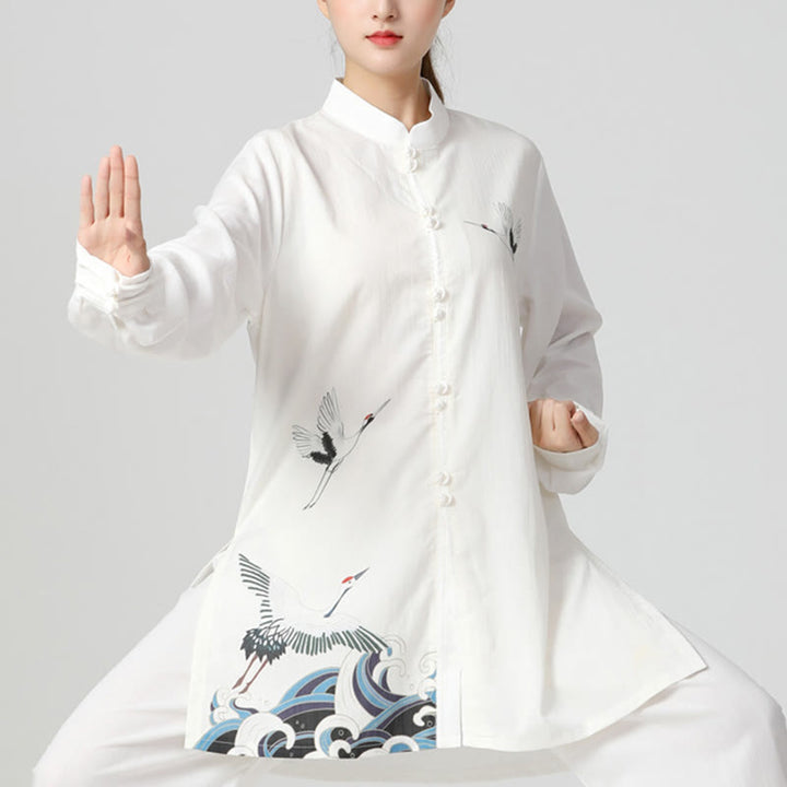 Conjunto de ropa de práctica de Zen Tai Chi Qigong, Buddha Stones , Grulla Blanca, algodón, lino, meditación, oración espiritual