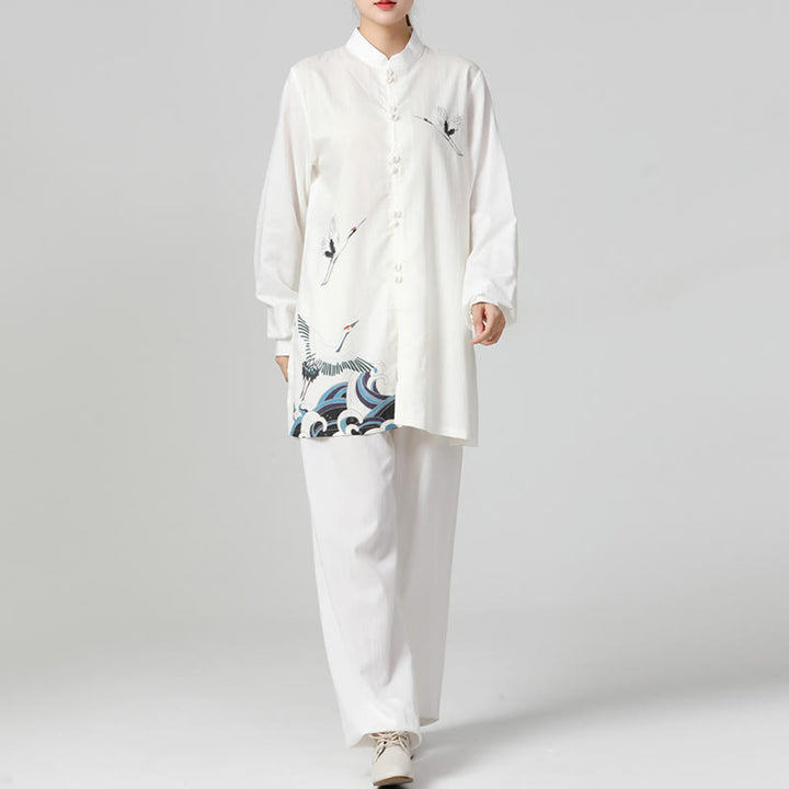 Conjunto de ropa de práctica de Zen Tai Chi Qigong, Buddha Stones , Grulla Blanca, algodón, lino, meditación, oración espiritual