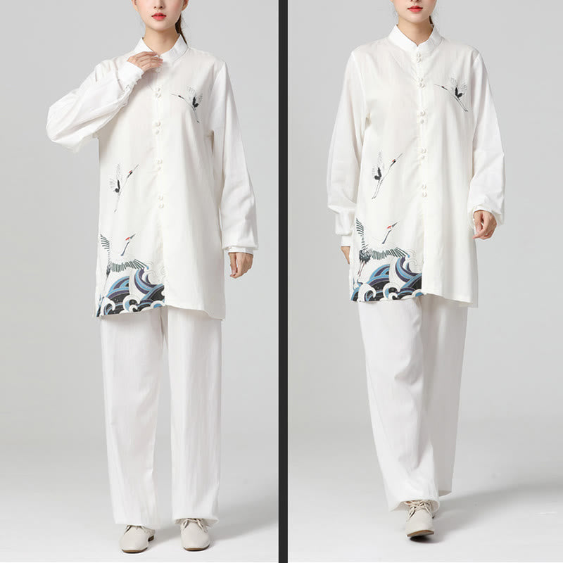 Conjunto de ropa de práctica de Zen Tai Chi Qigong, Buddha Stones , Grulla Blanca, algodón, lino, meditación, oración espiritual