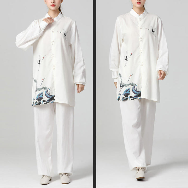 Conjunto de ropa de práctica de Zen Tai Chi Qigong, Buddha Stones , Grulla Blanca, algodón, lino, meditación, oración espiritual