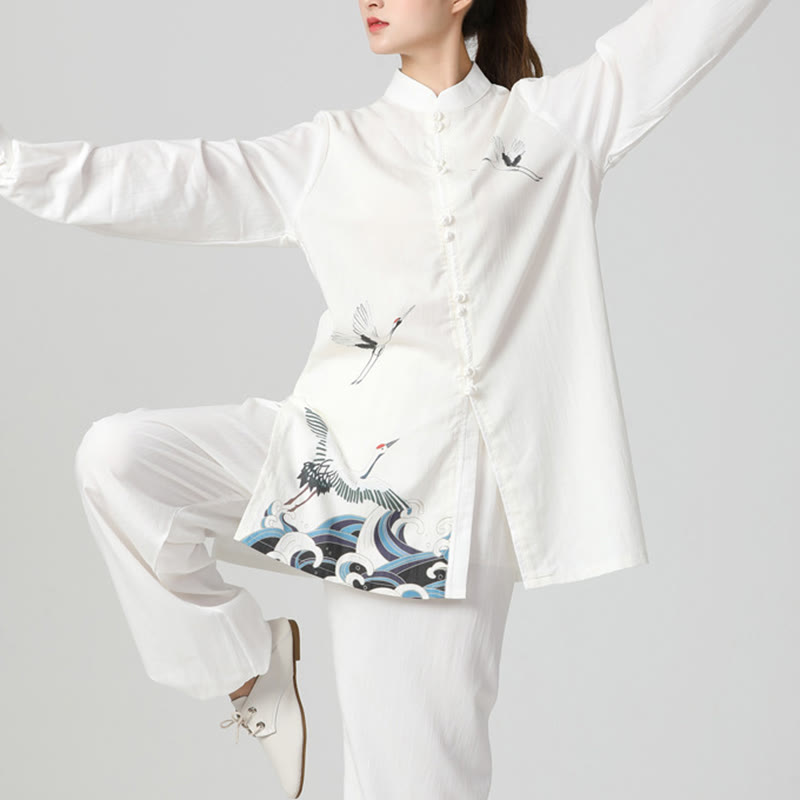 Conjunto de ropa de práctica de Zen Tai Chi Qigong, Buddha Stones , Grulla Blanca, algodón, lino, meditación, oración espiritual
