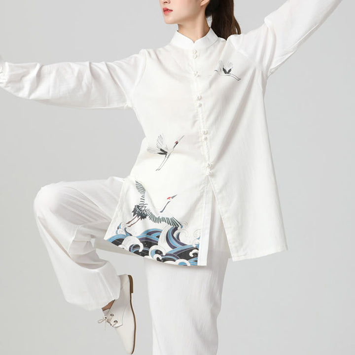 Conjunto de ropa de práctica de Zen Tai Chi Qigong, Buddha Stones , Grulla Blanca, algodón, lino, meditación, oración espiritual