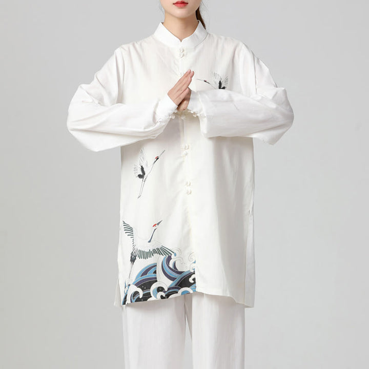 Conjunto de ropa de práctica de Zen Tai Chi Qigong, Buddha Stones , Grulla Blanca, algodón, lino, meditación, oración espiritual