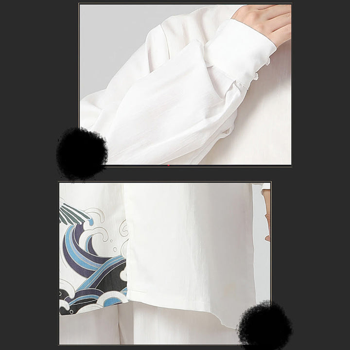 Conjunto de ropa de práctica de Zen Tai Chi Qigong, Buddha Stones , Grulla Blanca, algodón, lino, meditación, oración espiritual - image 13